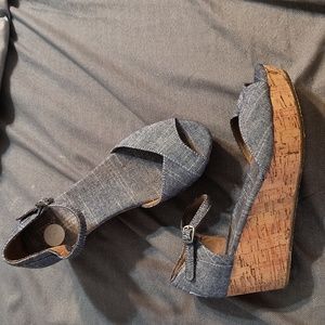 TOMS denim platform wedges